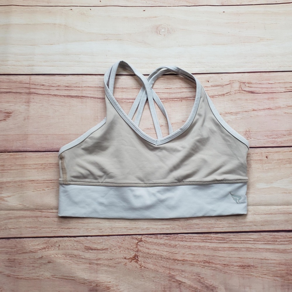 Perspective Fitwear Sports Bra Womens M Beige Mesh‎ Racerback Tagless Support